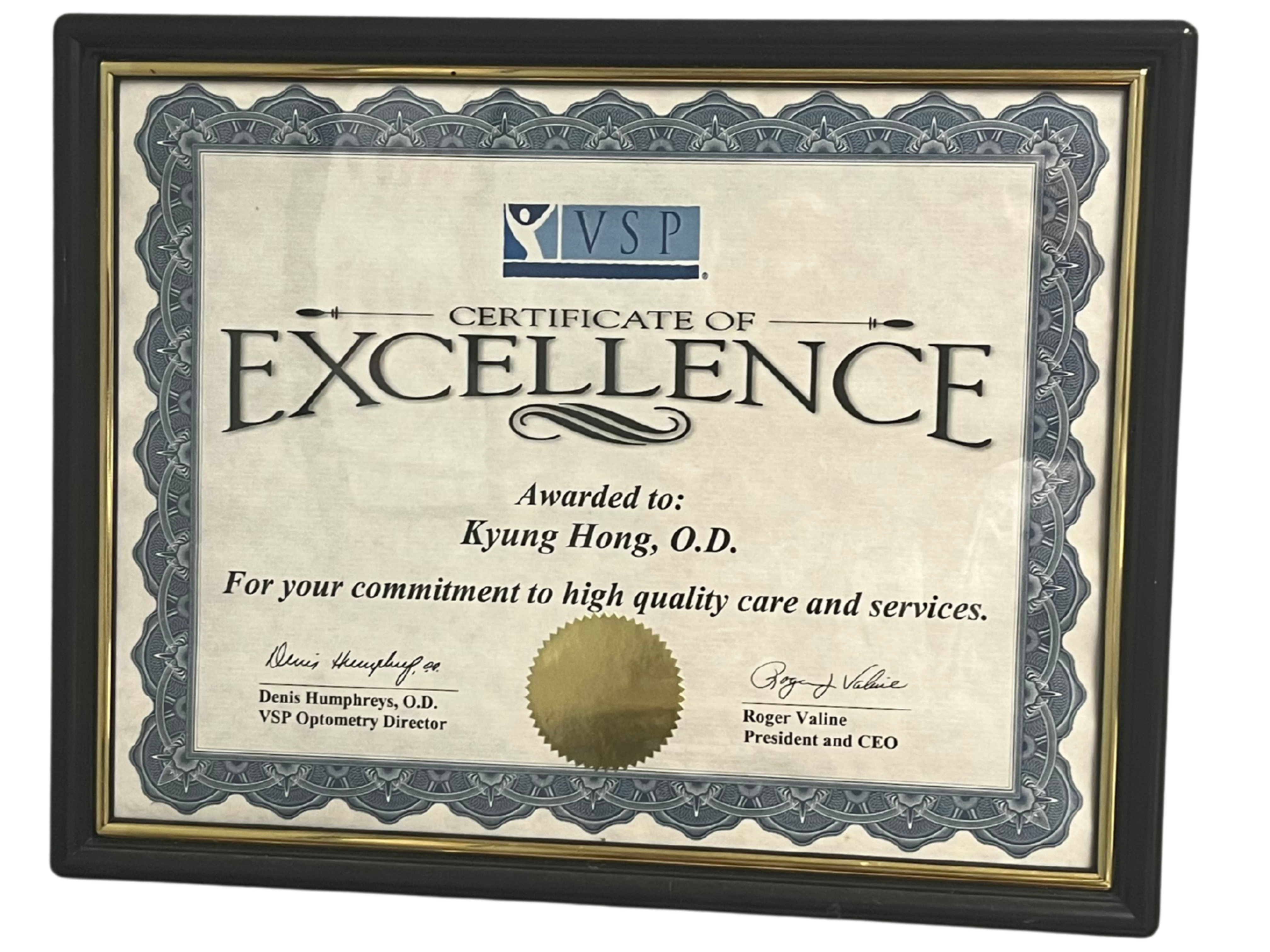 VSP Certificate of Excellence HD